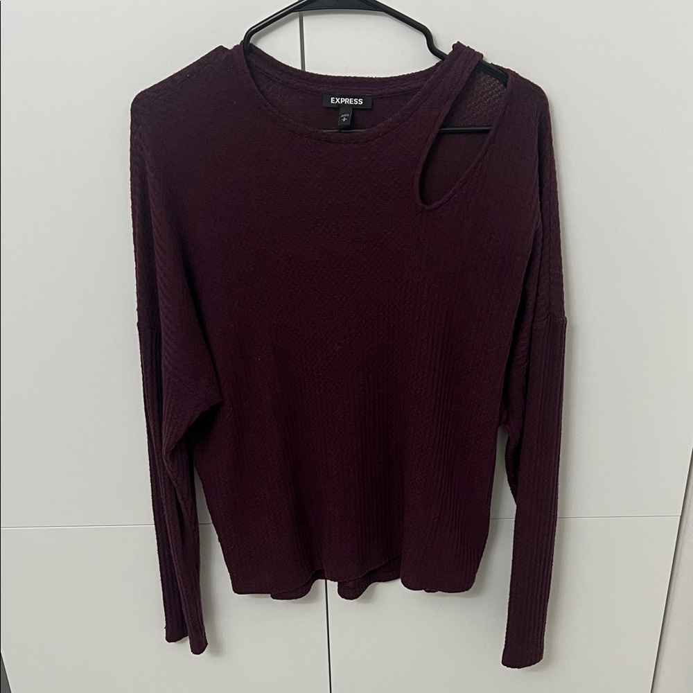 Express Deep Burgundy Knit Top with Shoulder Cutout
